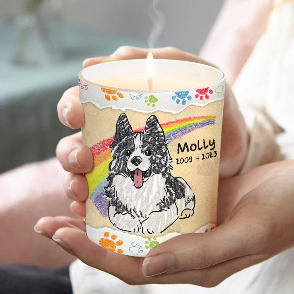 J'ai traversé l'arc-en-ciel - Cadeau pour les personnes ayant perdu un chat ou un chien - Bougie personnalisée avec couvercle en bois
