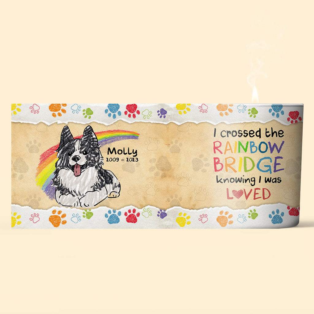 J'ai traversé l'arc-en-ciel - Cadeau pour les personnes ayant perdu un chat ou un chien - Bougie personnalisée avec couvercle en bois