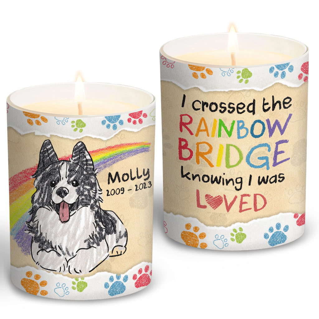J'ai traversé l'arc-en-ciel - Cadeau pour les personnes ayant perdu un chat ou un chien - Bougie personnalisée avec couvercle en bois