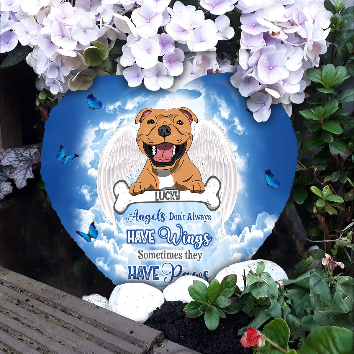 Les anges ont des pattes - Pierre personnalisée en forme de cœur pour chien