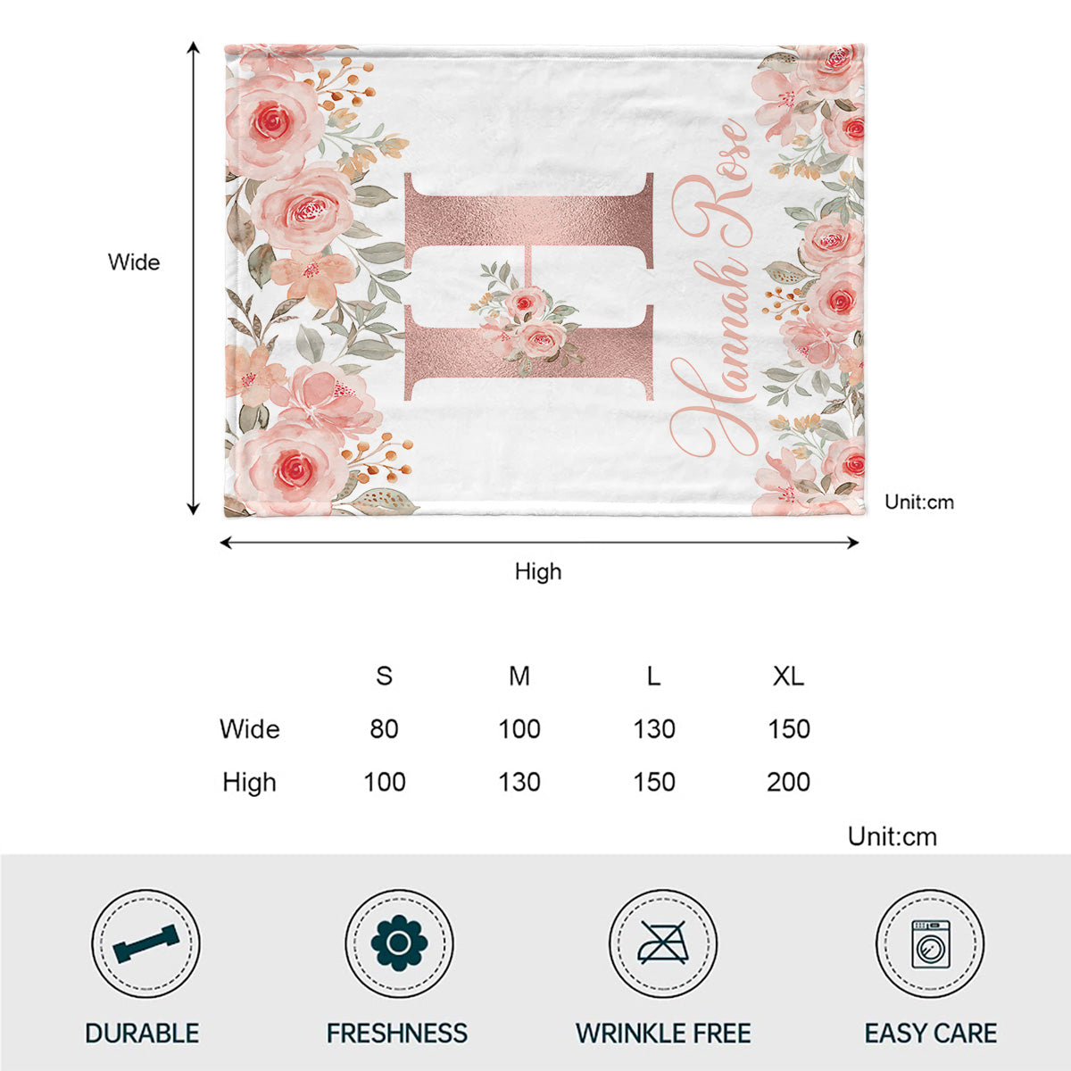 Couverture personnalisée pour nouveau-né avec nom et motif floral