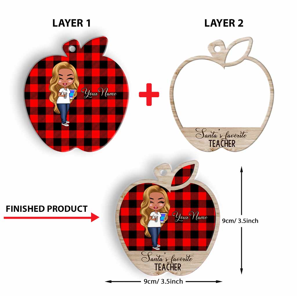 L'enseignante préférée du Père Noël - Ornement de Noël personnalisé en bois à plusieurs couches