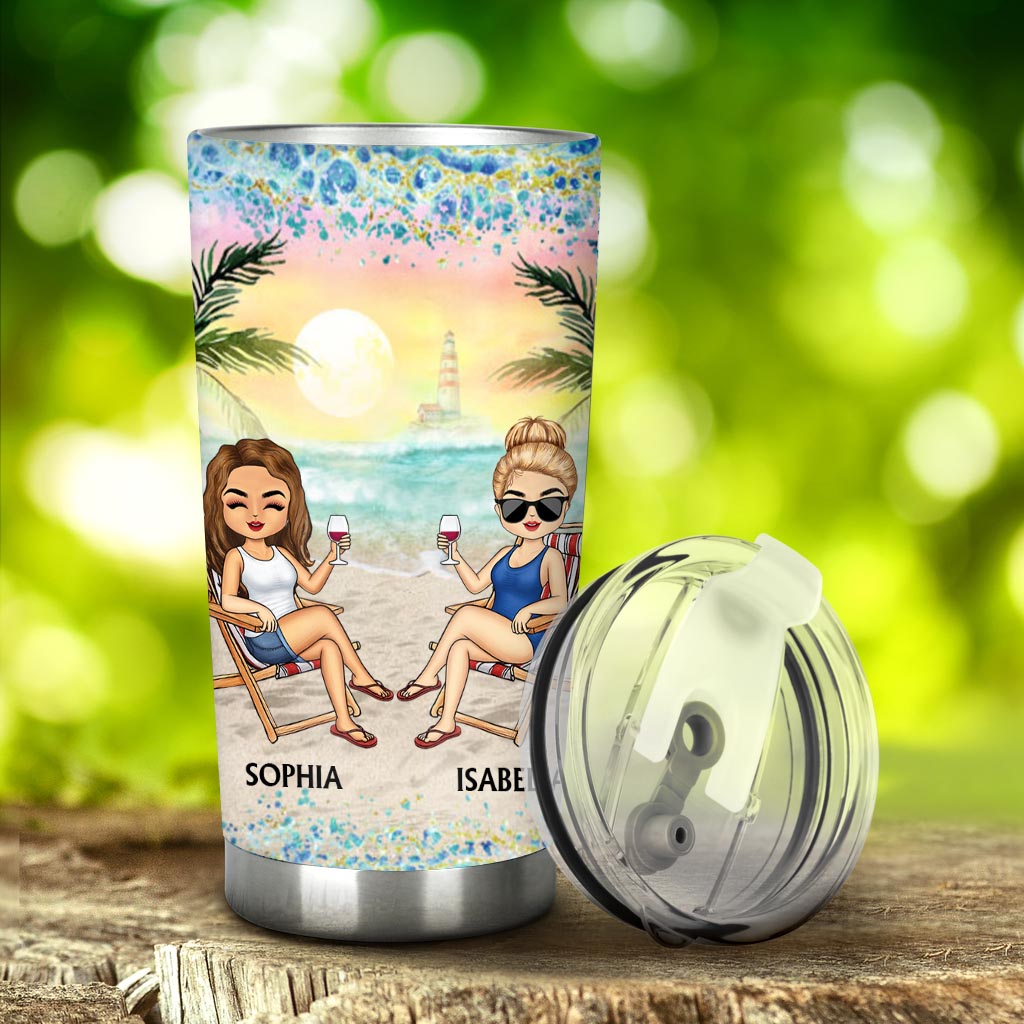 Je t'aime jusqu'à la plage et retour, mes meilleures amies - Gobelet isotherme personnalisé