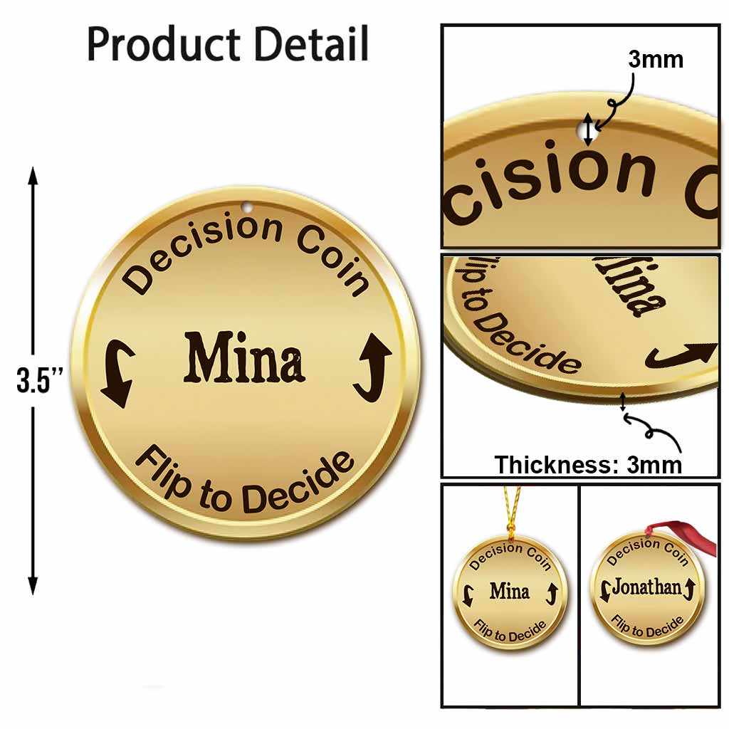 Ornement rond « Pièce de décision » - Ornement de Noël personnalisé pour couple (Imprimé des deux côtés)