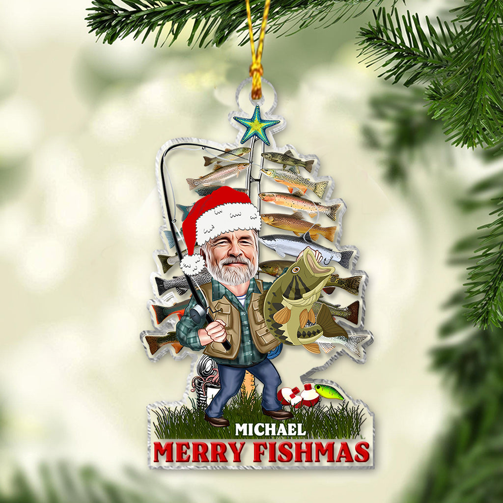 Joyeux Noël des pêcheurs ! Cadeau de pêche pour papa, grand-père, lui, mari - Ornement transparent personnalisé