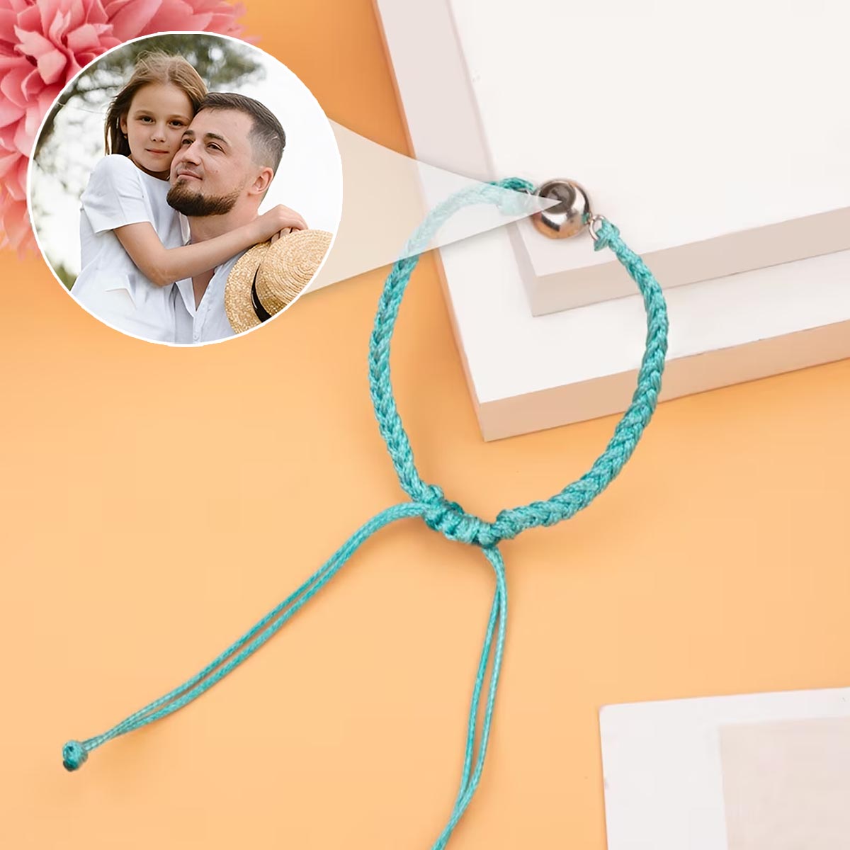 Bracelet papa avec photo intégrée - Bracelet de projection personnalisé pour papa