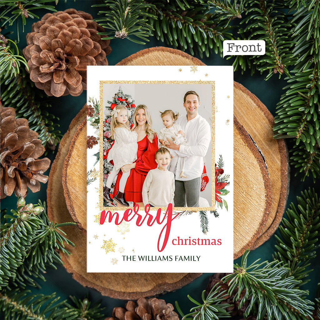 Carte de vœux personnalisée avec QR code et paillettes dorées pour Noël