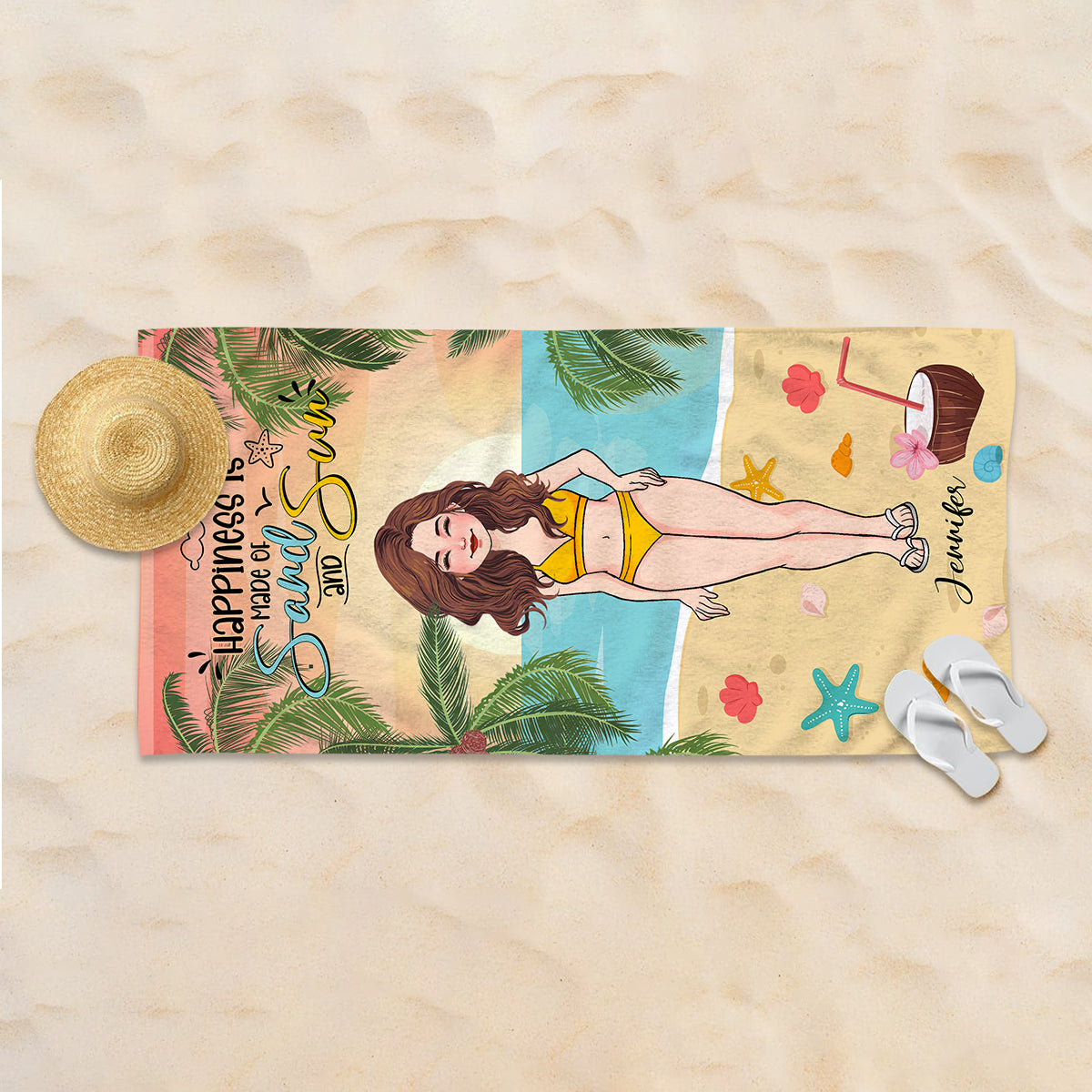 Sel dans l'air, sable dans les cheveux - Serviette de plage personnalisée pour amoureux de la mer