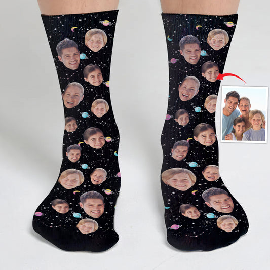 Chaussettes personnalisées pour toute la famille - Face personnalisée Galaxy