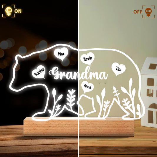Maman Ours - Cadeau pour maman, papa, grand-mère, grand-père - Plaque lumineuse personnalisée