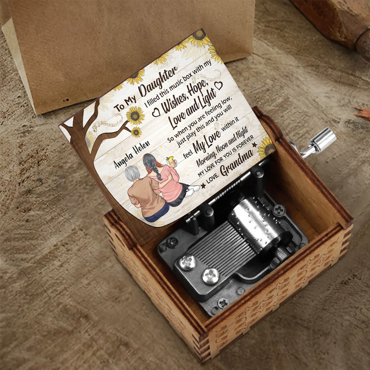 To My Granddaughter - Gift for grandma, mom, daughter, granddaughter - Personalized Hand Crank Music Box