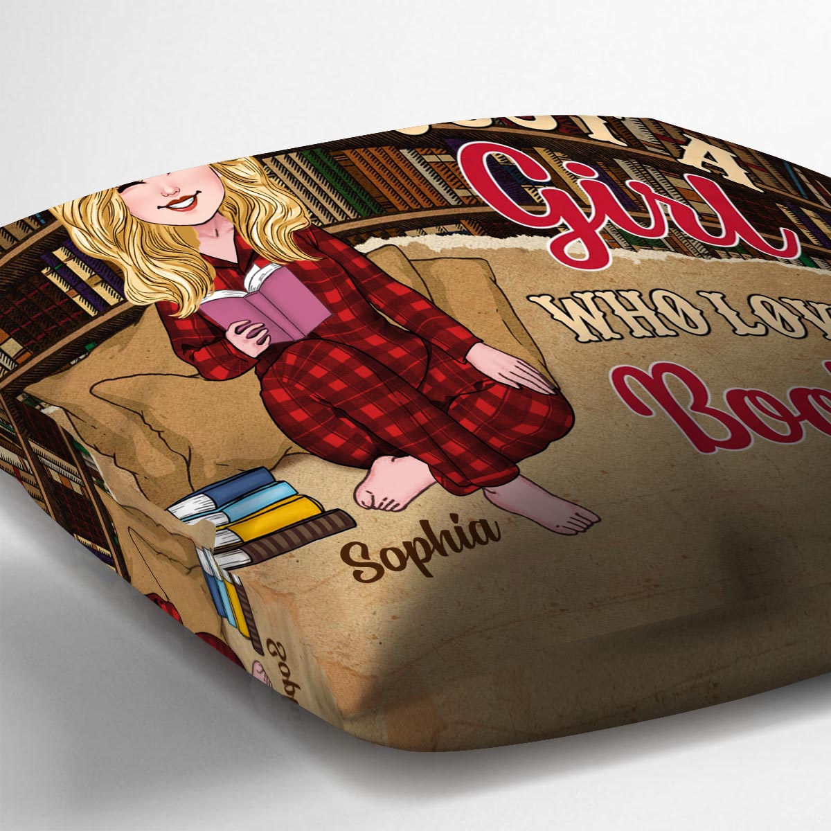 Coussin décoratif personnalisé « Juste une fille qui aime les livres »