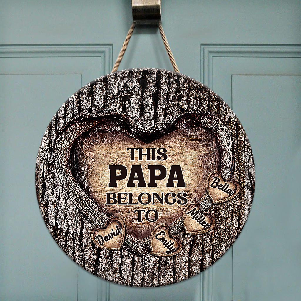 Le Cœur de Papa - Cadeau pour papa, grand-mère, grand-père, maman, oncle, tante, frère, sœur - Panneau rond en bois personnalisé