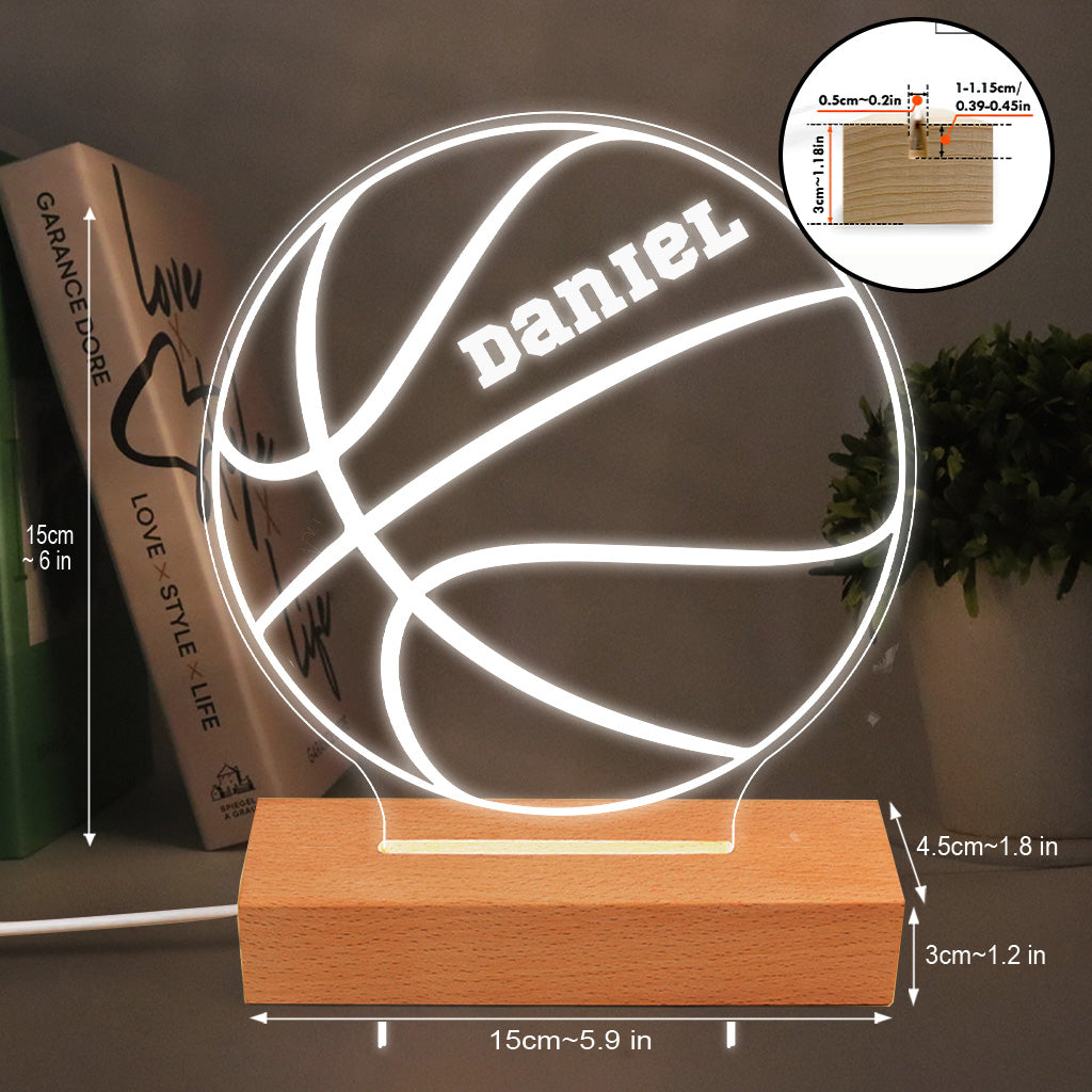 J'adore le basket ! - Plaque lumineuse personnalisée en forme de ballon de basket