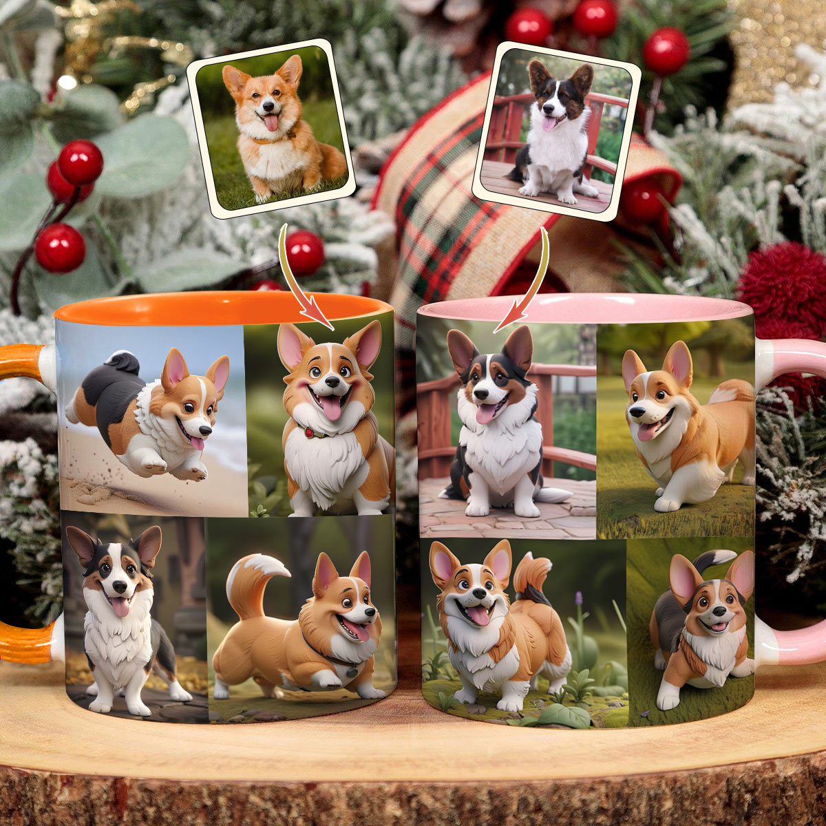 Collage de photos d'animaux de compagnie façon cartoon - Cadeau pour les amoureux des chiens et des chats - Mug personnalisé
