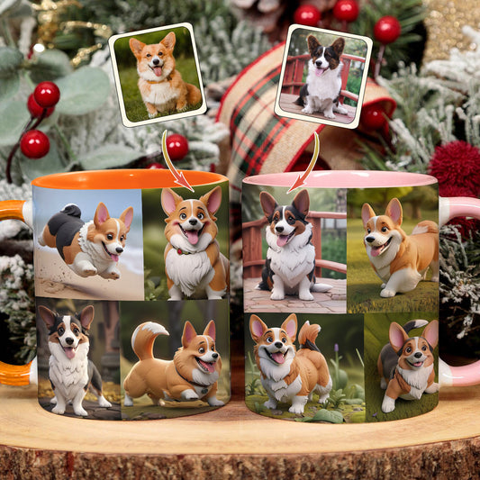 Collage de photos d'animaux de compagnie façon cartoon - Cadeau pour les amoureux des chiens et des chats - Mug personnalisé