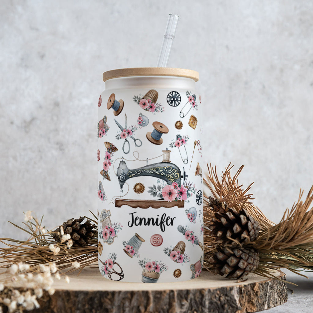 Love Sewing - Personalized Sewing Can Glass