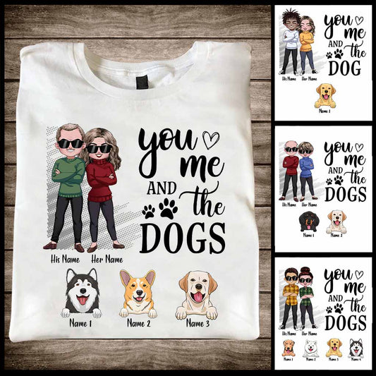 T-shirt et sweat à capuche personnalisés pour couples « Toi, moi et les chiens »