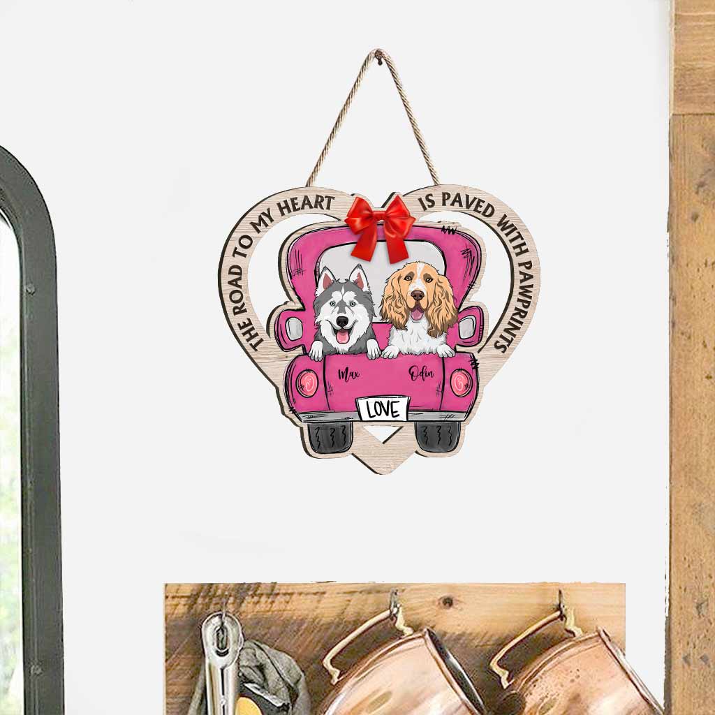 Le chemin de mon cœur est pavé d'empreintes de pattes - Panneau en bois personnalisé pour chien