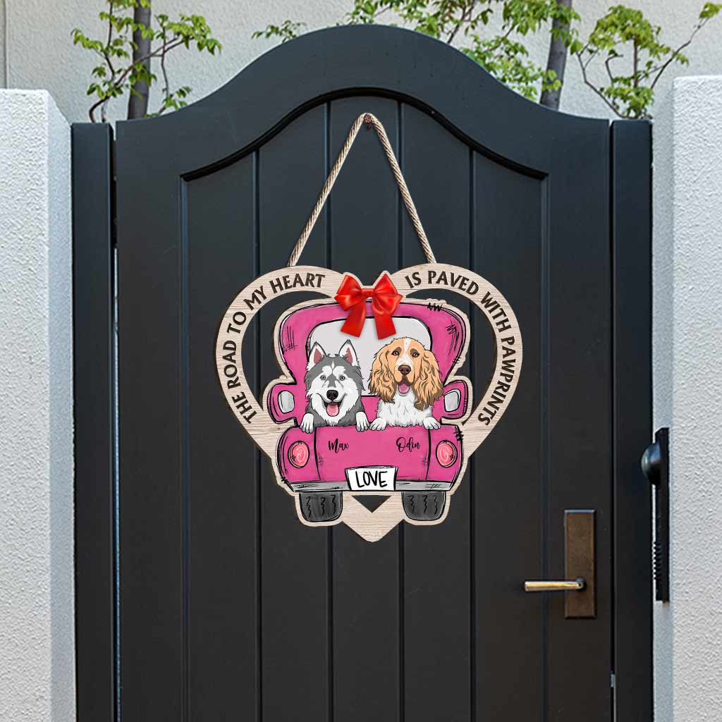 Le chemin de mon cœur est pavé d'empreintes de pattes - Panneau en bois personnalisé pour chien