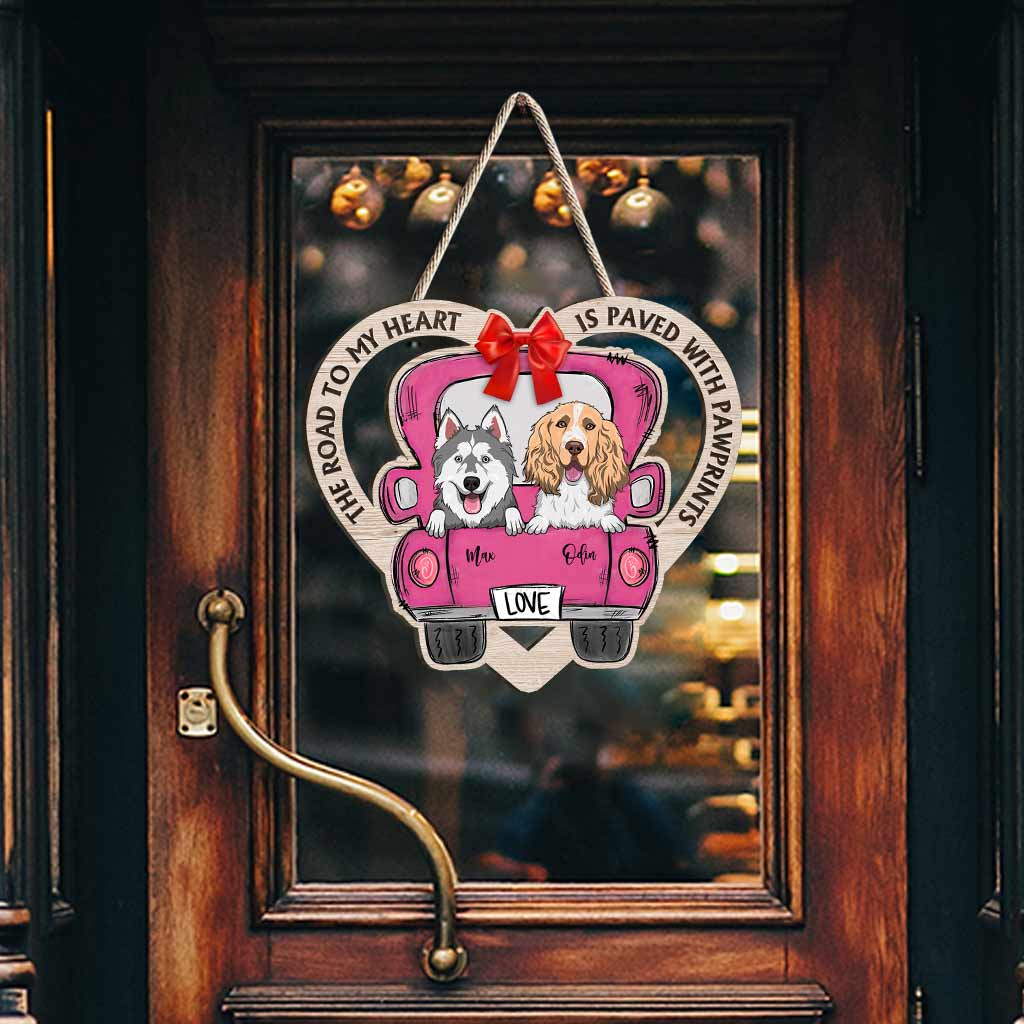 Le chemin de mon cœur est pavé d'empreintes de pattes - Panneau en bois personnalisé pour chien