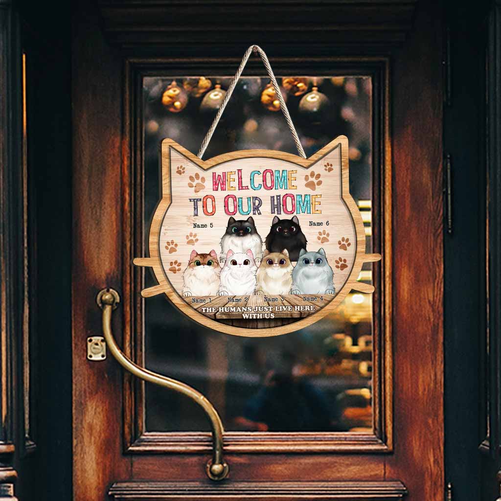 Bienvenue chez nous, les chats ! – Panneau en bois personnalisé pour chats