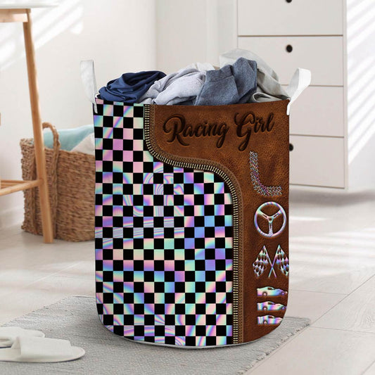 Panier de rangement imprimé en cuir à motif Racing Girl