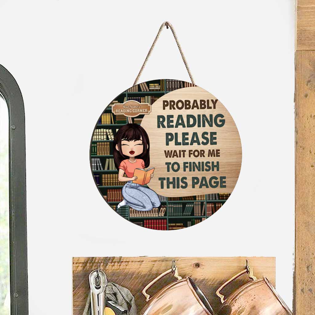 Probably Reading Please Wait For Me To Finish This Page Reading Corner Sign - Personalized Book Wood Sign