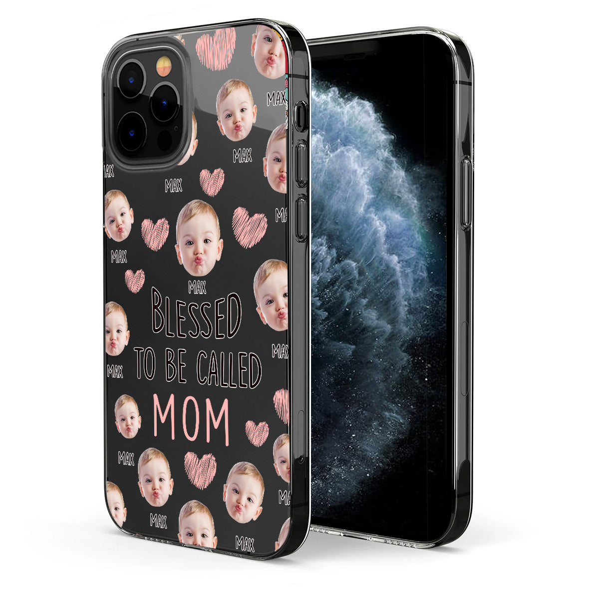 Heureuse d'être maman - Coque de téléphone transparente personnalisée pour maman