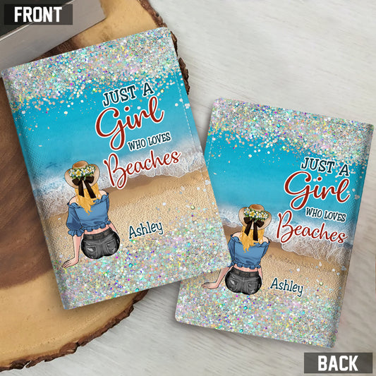 Une fille qui aime les plages - Porte-passeport personnalisé pour les amoureux de la mer