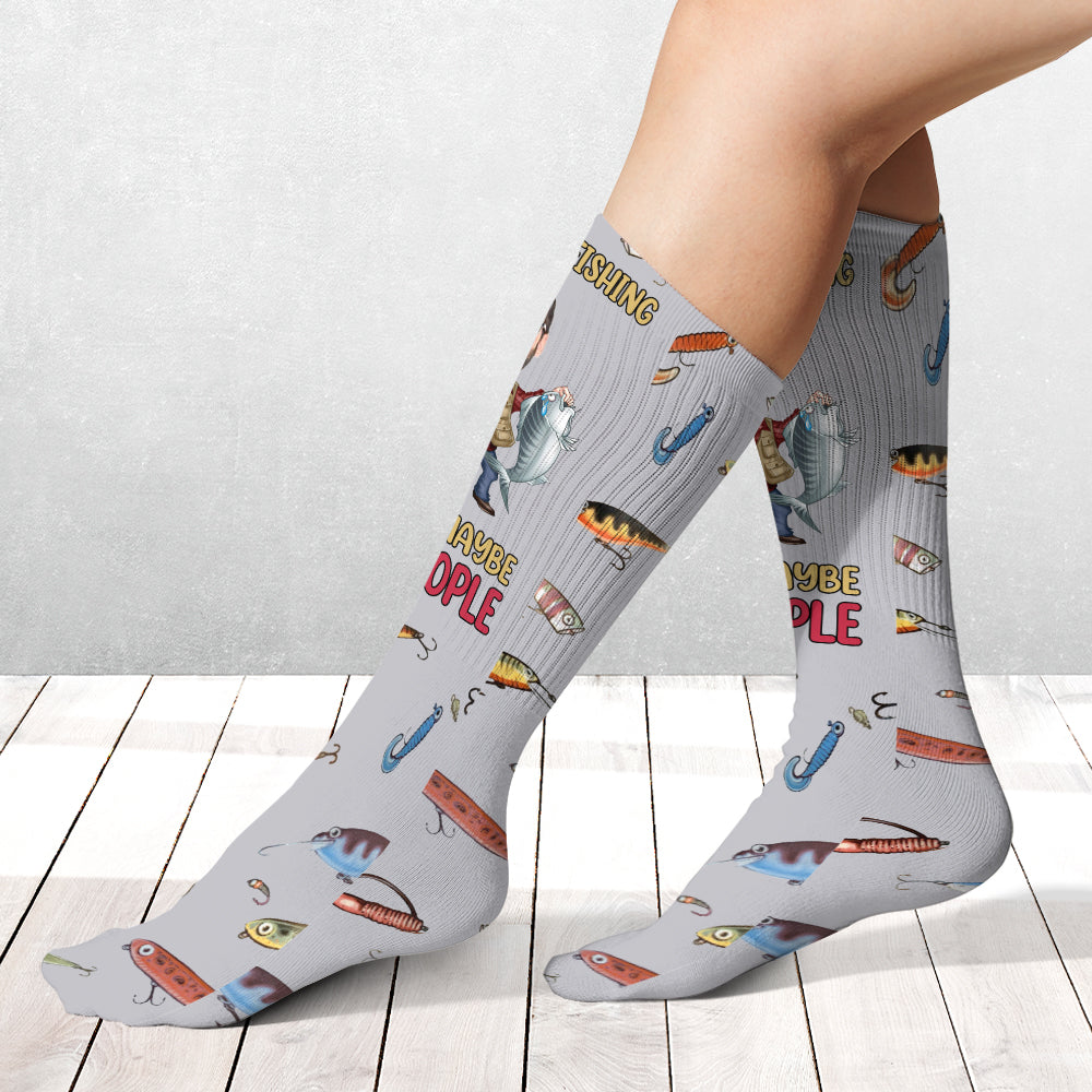 J'aime la pêche et peut-être 3 personnes - Chaussettes de pêche personnalisées