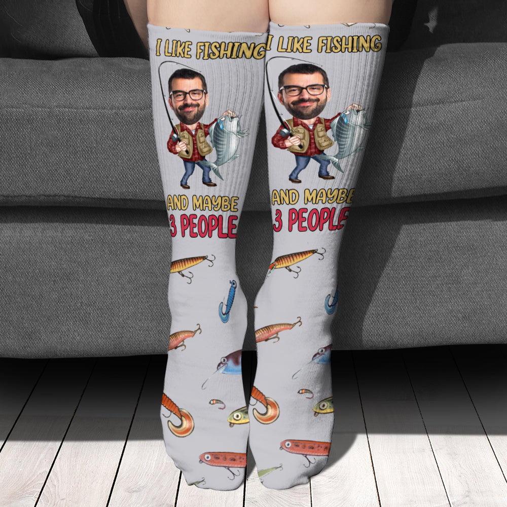 J'aime la pêche et peut-être 3 personnes - Chaussettes de pêche personnalisées