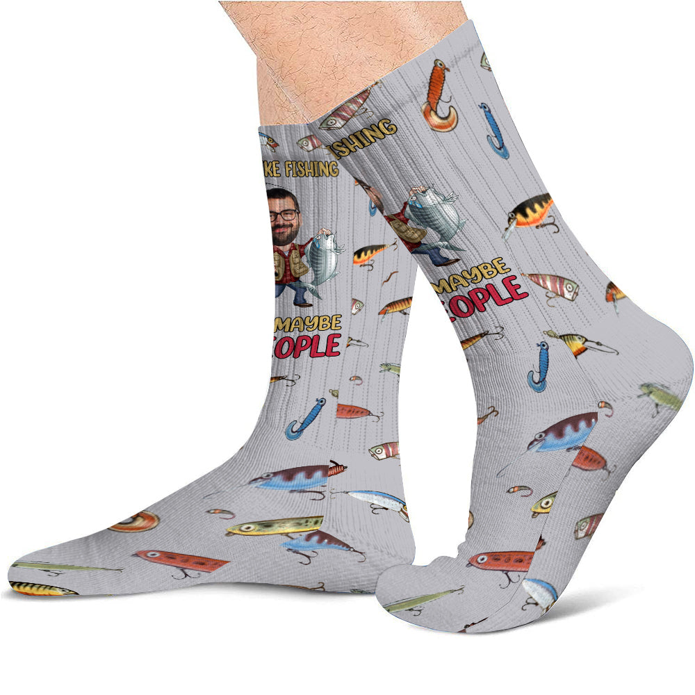 J'aime la pêche et peut-être 3 personnes - Chaussettes de pêche personnalisées