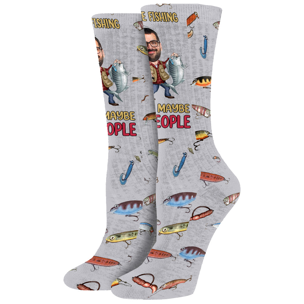 J'aime la pêche et peut-être 3 personnes - Chaussettes de pêche personnalisées