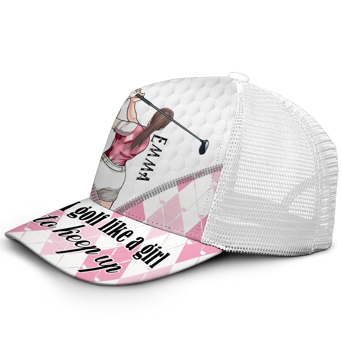 Casquette de golf personnalisée « Golf Like A Girl » (maille blanche)