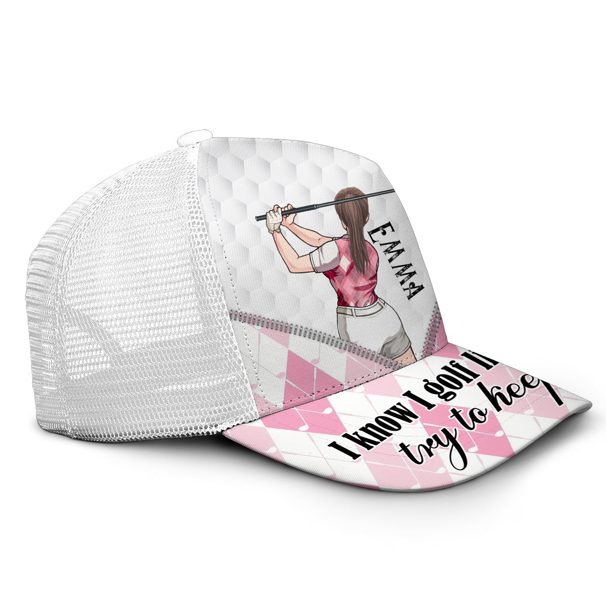Casquette de golf personnalisée « Golf Like A Girl » (maille blanche)