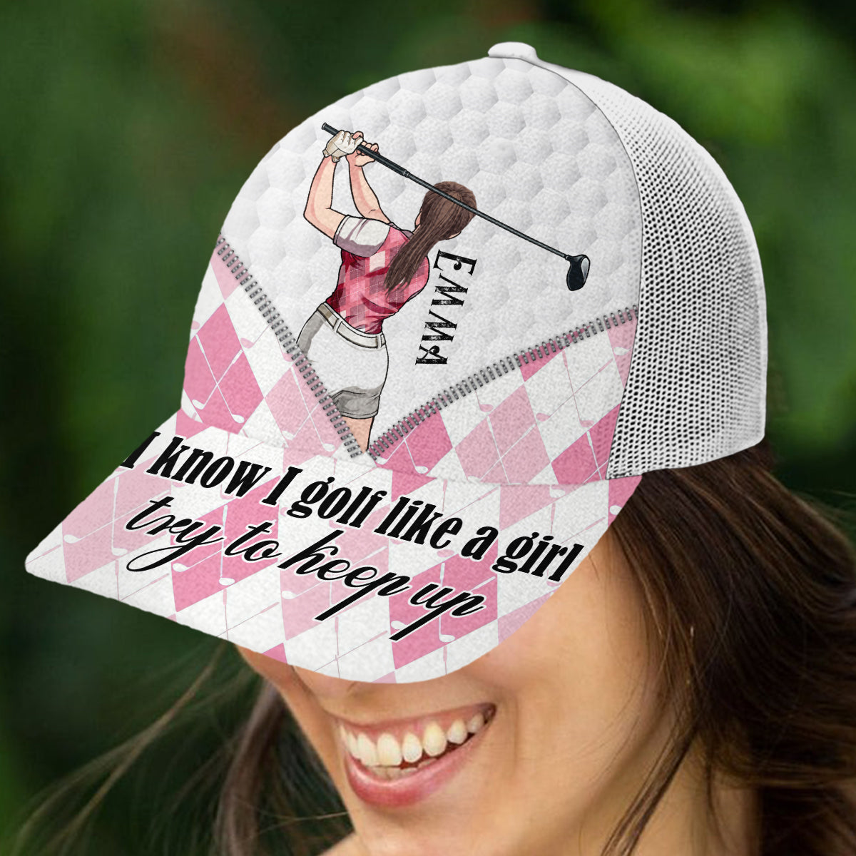 Casquette de golf personnalisée « Golf Like A Girl » (maille blanche)