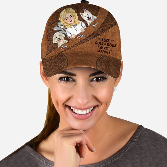 J'aime le golf, les chiens et peut-être 3 personnes - Casquette de golf classique personnalisée