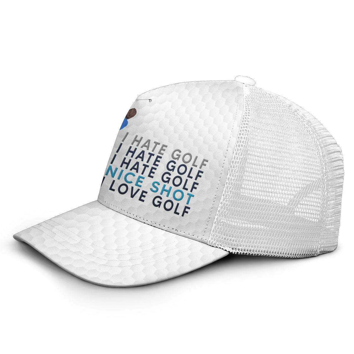 J'adore le golf - Casquette trucker de golf personnalisée (maille blanche)