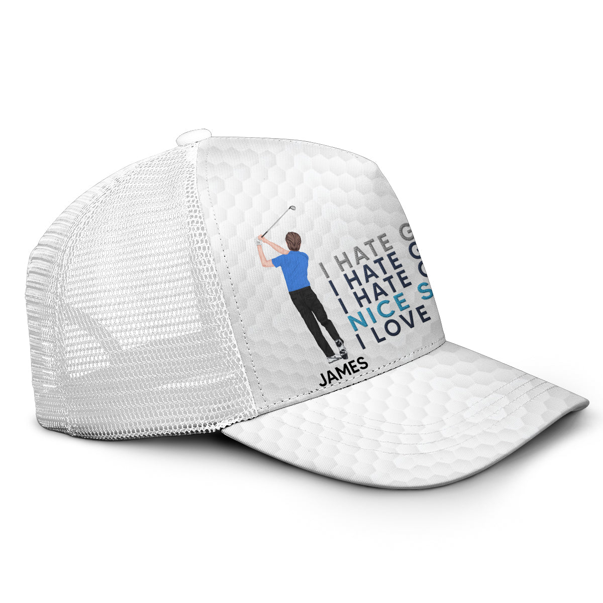 J'adore le golf - Casquette trucker de golf personnalisée (maille blanche)