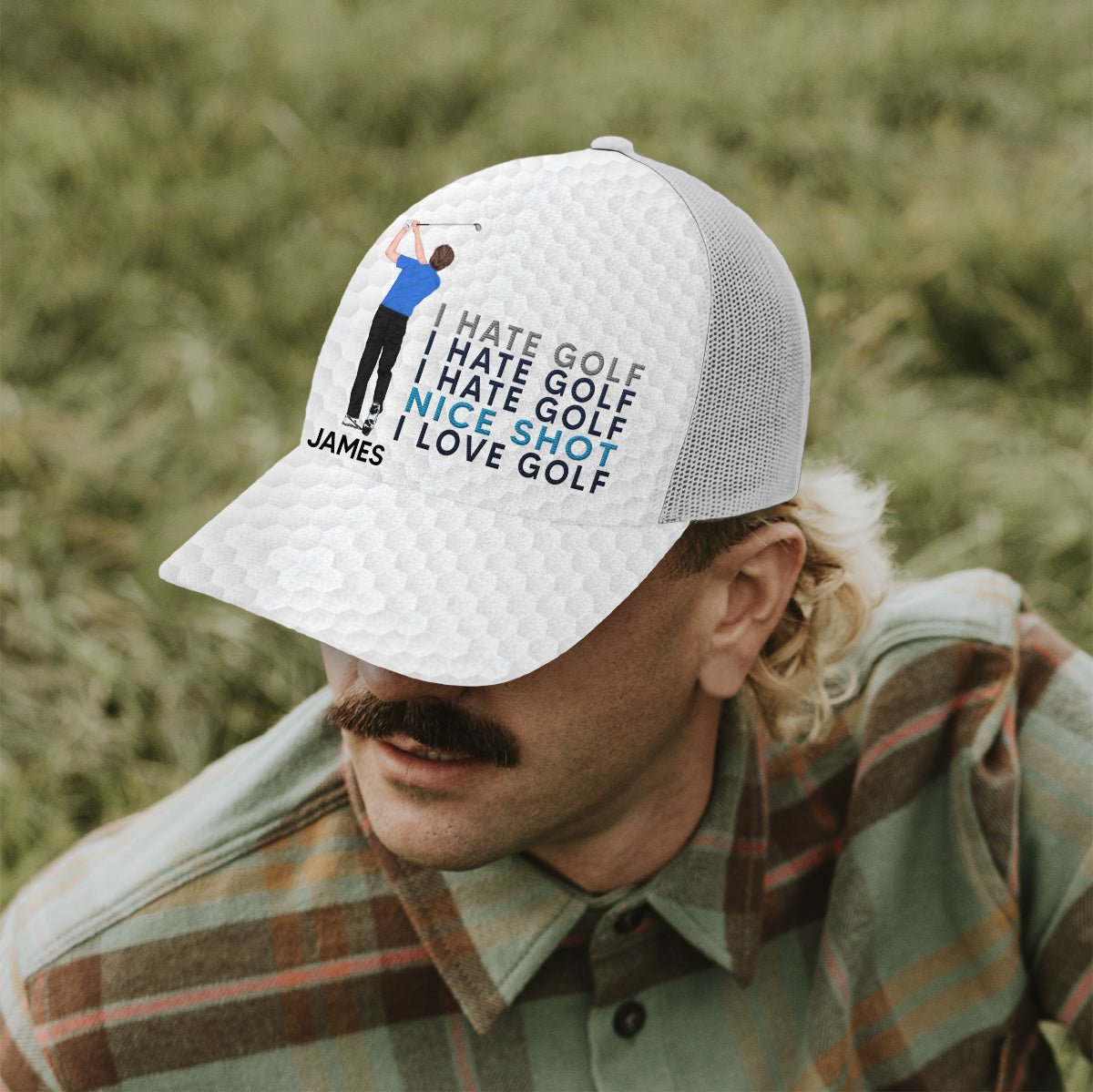 J'adore le golf - Casquette trucker de golf personnalisée (maille blanche)