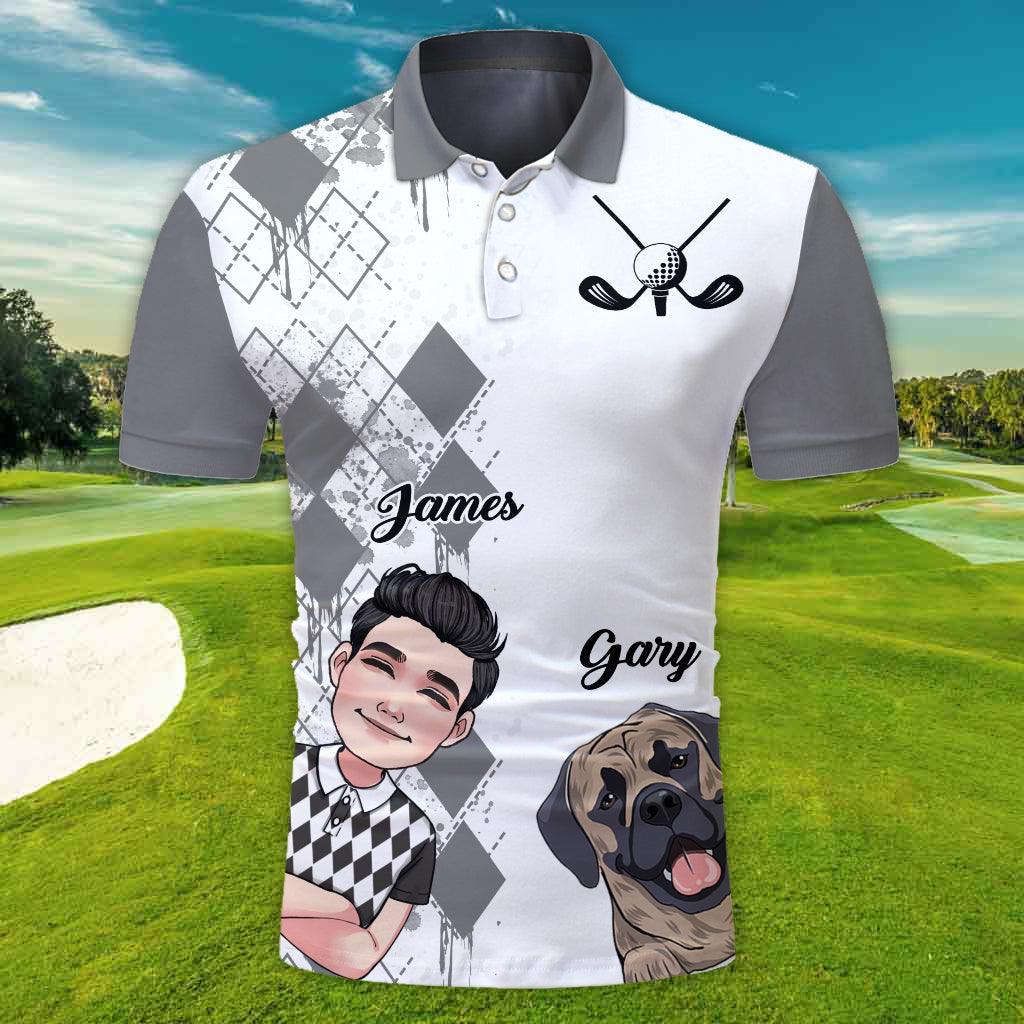 J'aime le golf, les chiens et peut-être 3 personnes - Polo de golf personnalisé