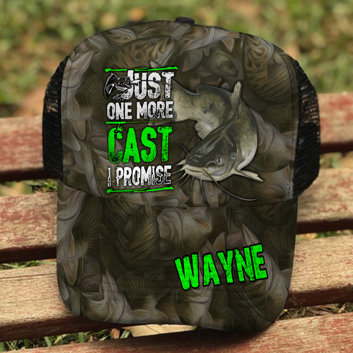 Juste un dernier lancer - Casquette de camionneur de pêche personnalisée (maille noire)