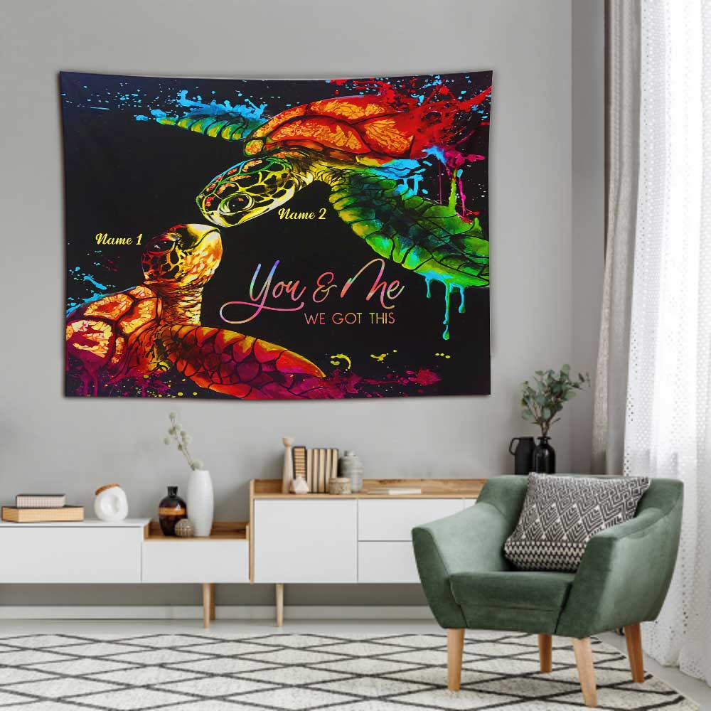 Toi et moi, on gère ! Couple de tortues - Tapisserie murale personnalisée pour couple de tortues