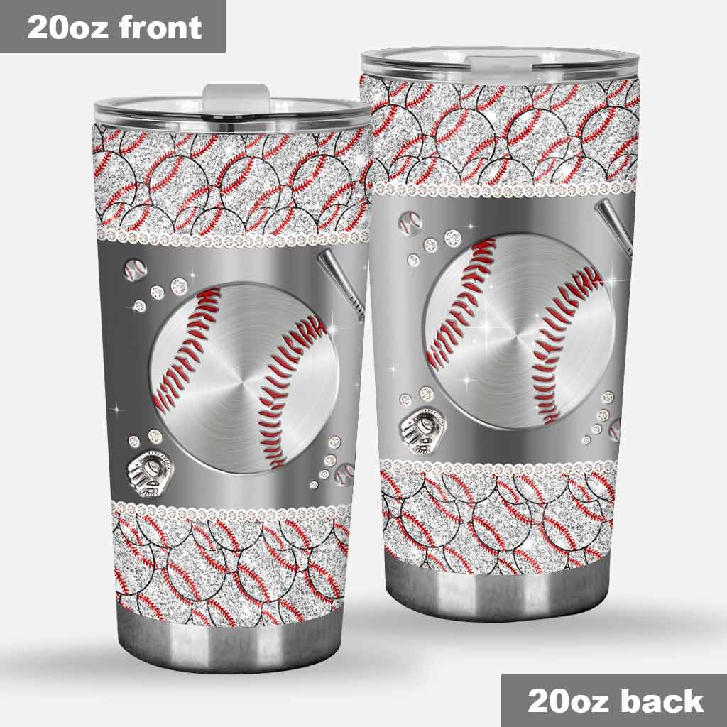 Sport - Baseball Faux Glitter Print Tumbler