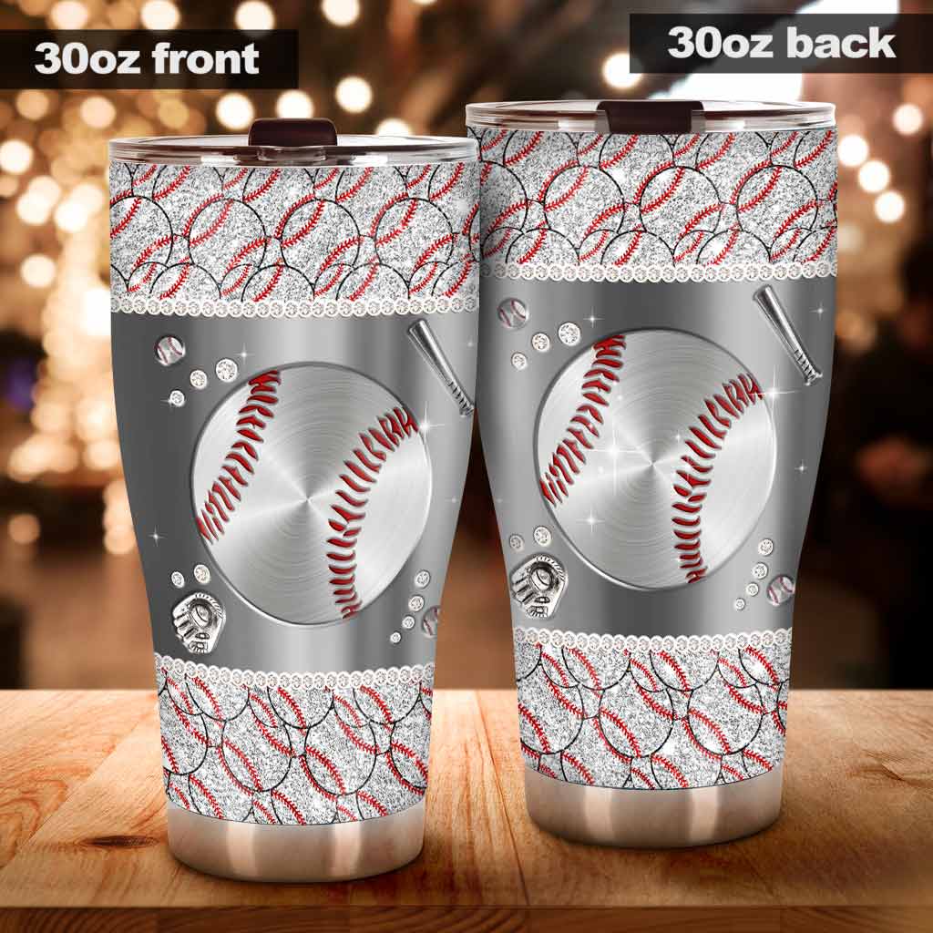 Sport - Baseball Faux Glitter Print Tumbler