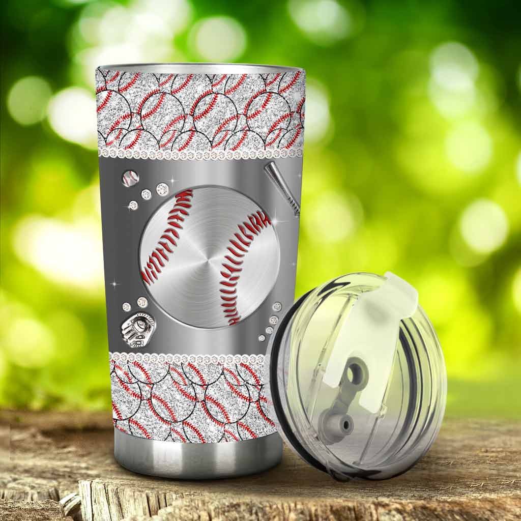 Sport - Baseball Faux Glitter Print Tumbler