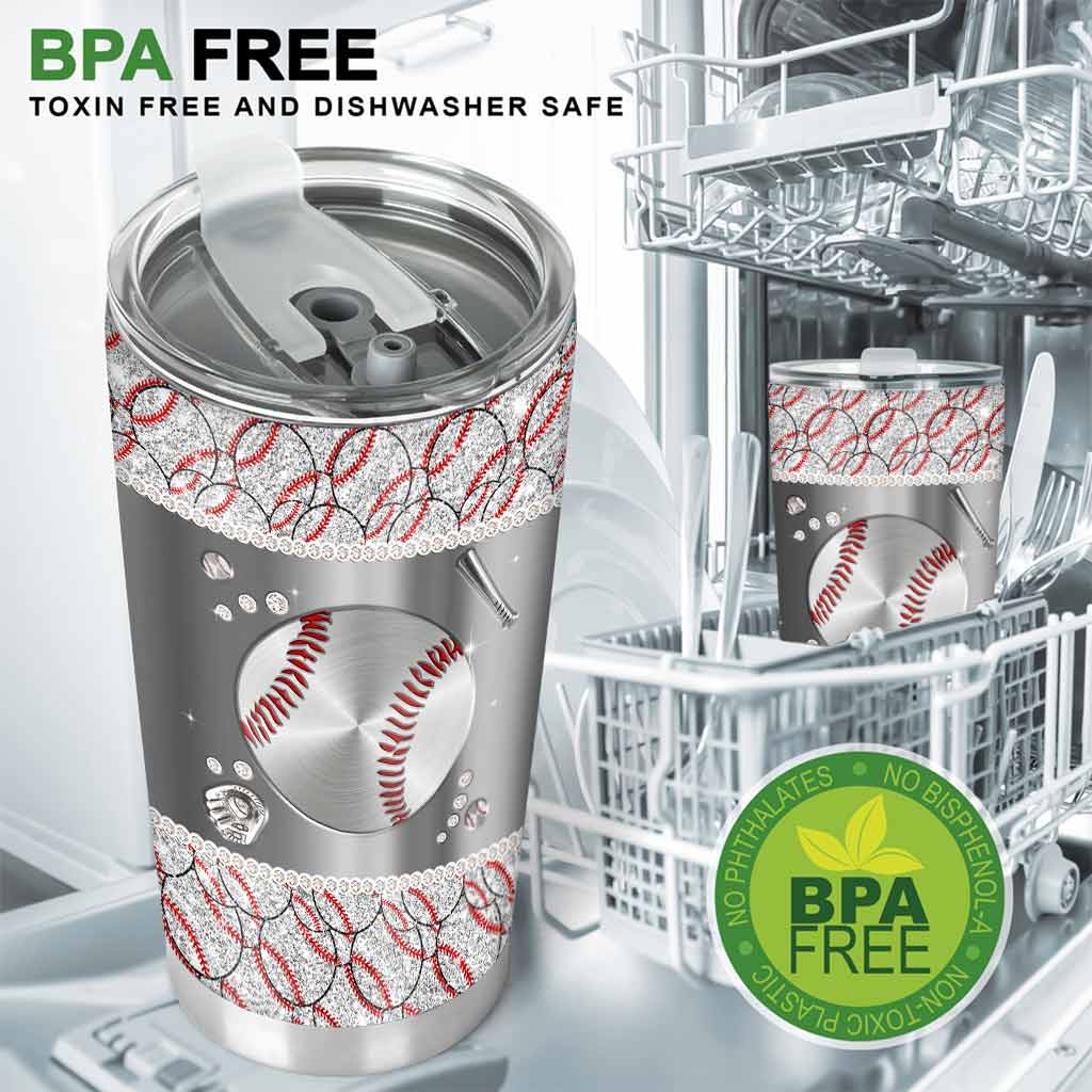 Sport - Baseball Faux Glitter Print Tumbler