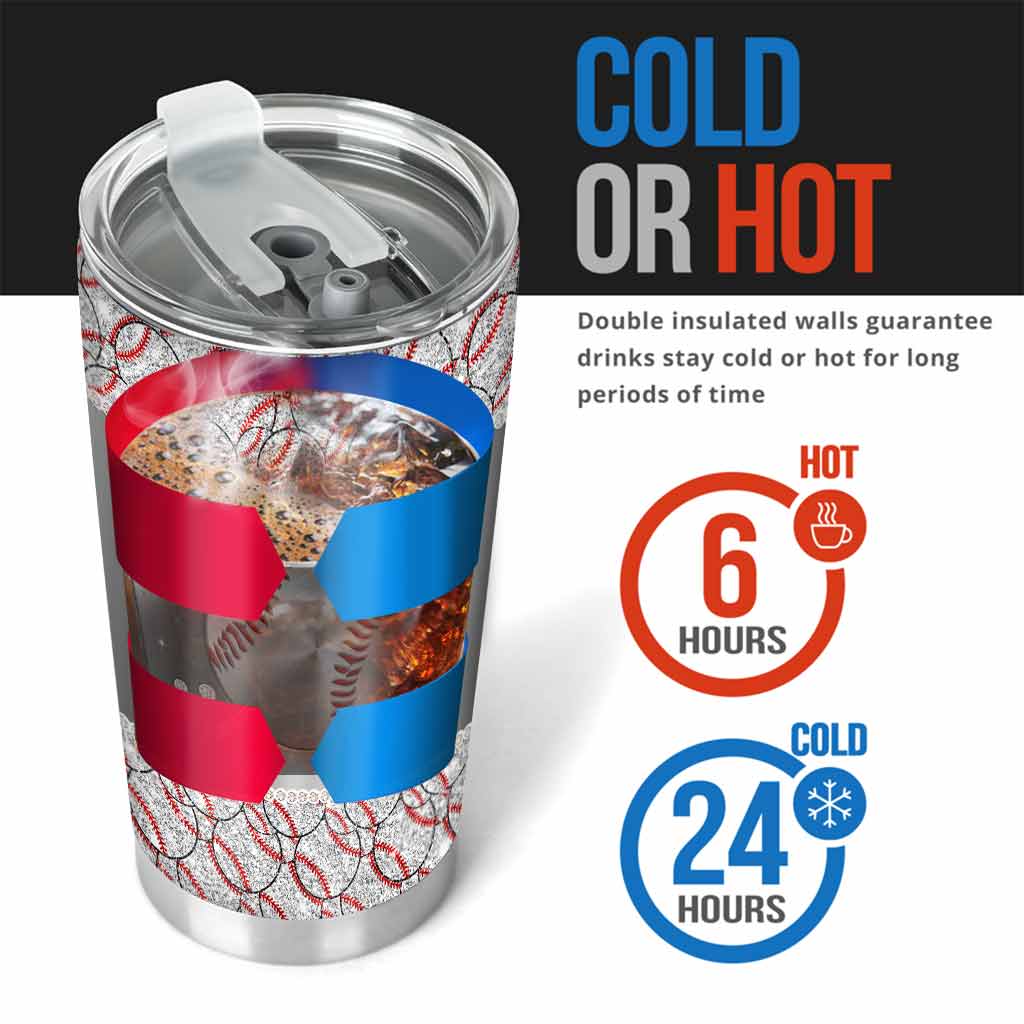 Sport - Baseball Faux Glitter Print Tumbler