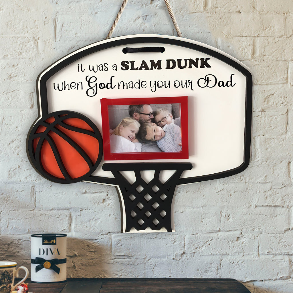 Papa basketteur - Panneau en bois personnalisé en forme de ballon de basket